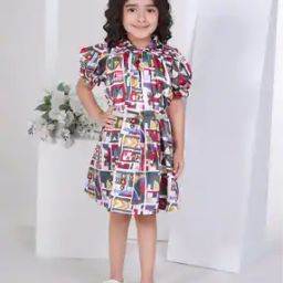 Girls Geometric A-line Dress with Belt-picture-23