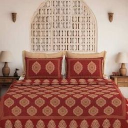 240 TC Block Print King Size Bedsheet with Pillow Covers-image-91