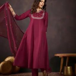 Women Embroidered Flared Kurta Set-image-91