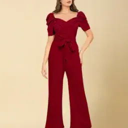 Short-Sleeve Jumpsuit with Waist Tie-Up-image-47