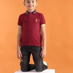 Boys Cotton Polo T-Shirt with Logo Print-image-18