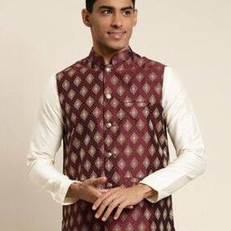 Self-design Sleeveless Nehru jacket-image-23