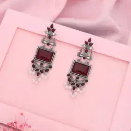Women Stone-Studded Drop Earrings-image-91