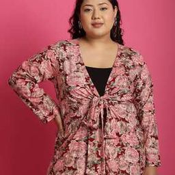 Women Regular Fit Floral Print Shrug with Tie-up Front-21