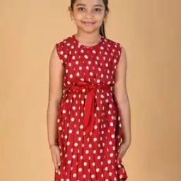 Polka-Dot A-Line Dress with Waist Tie-Up-image-94