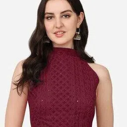 Women Embroidery Back Open Blouse-image-75