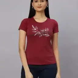 Women Leaf Print Relaxed Fit Round-Neck T-Shirt-image-12