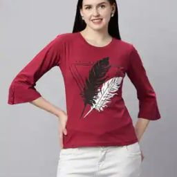 Women Leaf Print Relaxed Fit Round-Neck T-Shirt-image-10