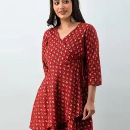 Floral Print Surplice-Neck Tunic-image-1