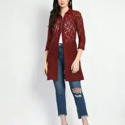 Women Lace Zip-Front Shrug with Bracelet Sleeves-30