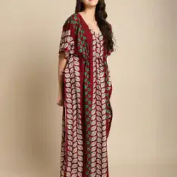 Leaf Print V-Neck Kaftan-image-60