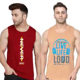 Men Pack of 2 Typographic Print Scoop-Neck Vests-image-88