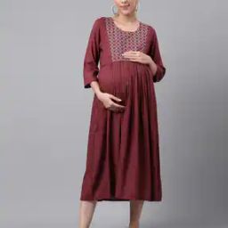Embroidered Fit & Flare Dress with Feeding Zipper-picture-2