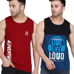 Men Pack of 2 Typographic Print Sleeveless Vests-picture-8