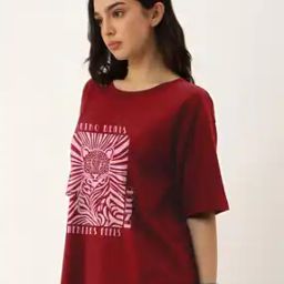 Women Typographic Print Oversized Fit Crew-Neck T-Shirt-image-84