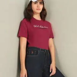 Women Brand Print Regular Fit Crew-Neck T-Shirt-image-72