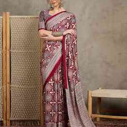 Ajrak Design Tassels and Latkans Pure Crepe Ajrak Saree-image-13