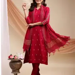 Women Embroidered Straight Kurta Pants Set with Dupatta-image-50