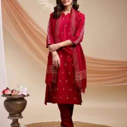 Women Embroidered Straight Kurta with Pants & Dupatta-39