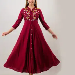 rangmayee Floral Embroidered Anarkali Kurta with Mask-picture-35