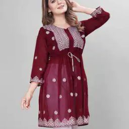Chikankari Embroidered Round-Neck Kurti-image-25