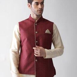 Men Self-design Nehru jacket-image-3