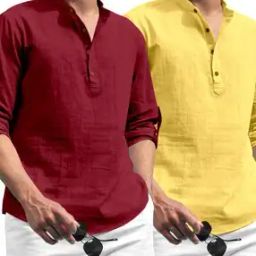 Men Pack of 2 Cotton Blend Short Kurta-image-46