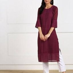 Chikankari Round-Neck Straight Kurta-image-37