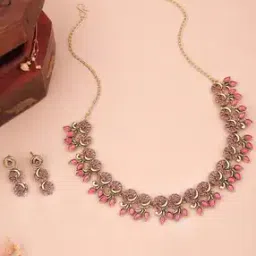 Women Stone-Studded Necklace & Earrings Set-image-53