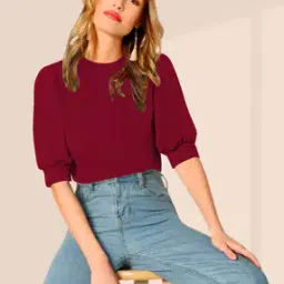 Round-Neck Top with Puff Sleeves-image-44