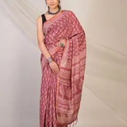 Traditional Handblock Print Cotton Silk Zari Border Saree-image-19