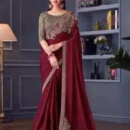 Women Embroidered Saree with Contrast Border-image-10