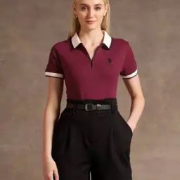 Women Regular Fit Polo T-Shirt with Logo Embroidered-image-25