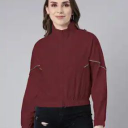 Women Bomber Jacket with Zip Closure-image-7