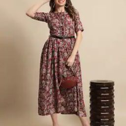 tromko Women Floral Print Fit & Flare Dress with Belt-picture-15