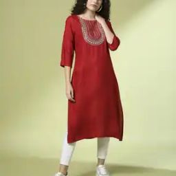 Women Patterned Straight Kurta with Embroidered Yoke-image-51