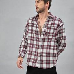 Men Checked Oversized Fit Shirt with Patch Pocket-image-33