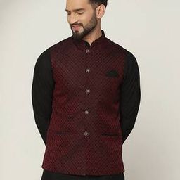 Men Regular Fit Nehru Jacket with Patch Pockets-3