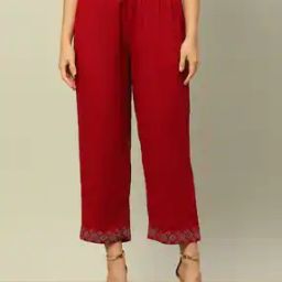 Red Rayon Slub Straight Palazzos-picture-14