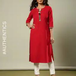 Women Cotton Flex Plain Kalamkari Patch Work Straight Kurta-image-3