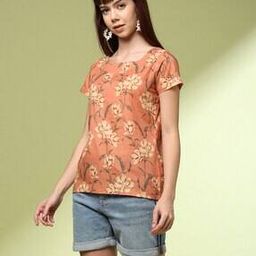 Women Floral Print Relaxed Fit Cambric Cotton Top-45
