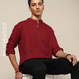 South Cotton Oxford Short Kurta with Roll-Up Sleeves & Patch Pocket-picture-6