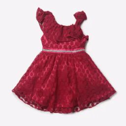 Geometric Lace Fit & Flare Dress with Asymmetric Sleeves-picture-35