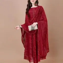 Women Striped Anarkali Kurta with Dupatta-image-1