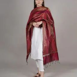Women Zari Woven Dupatta with Tassels-45