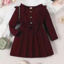 Girls Ribbed Fit & Flare Dress with Ruffles-image-15