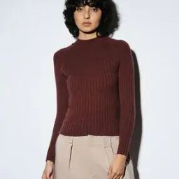 Women Ribbed High-Neck Pullover-image-74