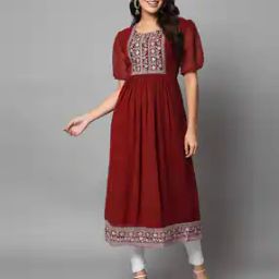 Floral Embroidery A-Line Kurta-image-11