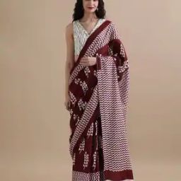 Women Block Print Pure Cotton Mulmul Saree-4