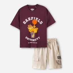 Boys Garfield Print T-Shirt & Shorts Set-image-25